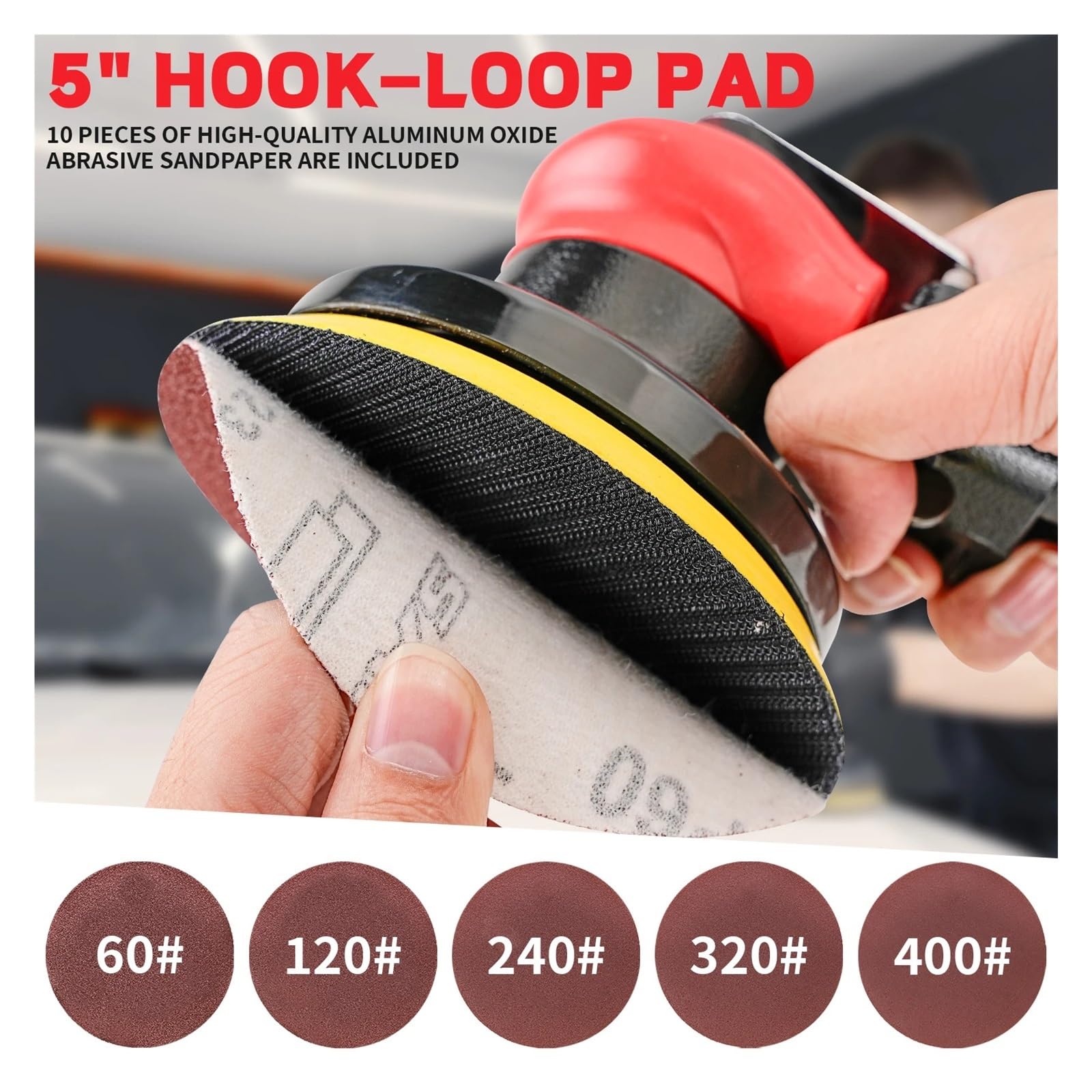 Lijadora Orbital Neumática De 5 Pulgadas, Amoladora De Aire, Pulidora Excéntrica Al Vacío, Herramientas Neumáticas FáCil De Usar(5inch sander)