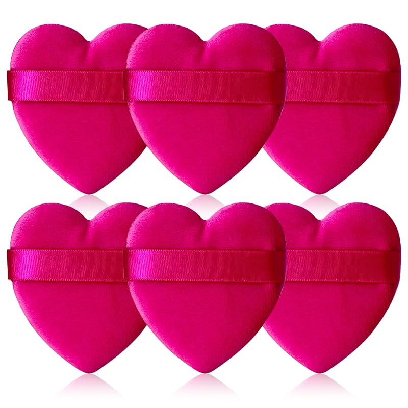 Spunspon Puffs para Pó em Formato de Coração e Triângulo, Rose Red, Pacote com 6