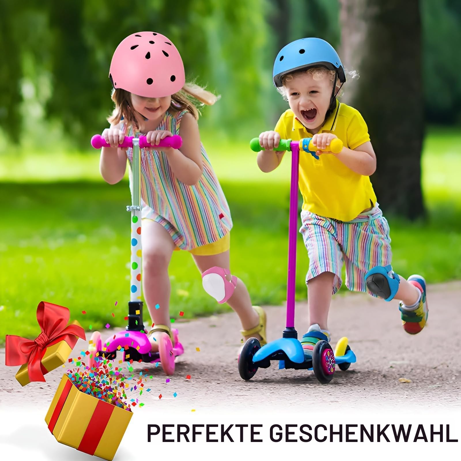 Kinderschutzhelm-Set mit verstellbarem Helm, Knie- und Ellbogenschützern und Handgelenkstützen für Skate, Fahrrad, Skating, Roller und andere Outdoor-Sportarten