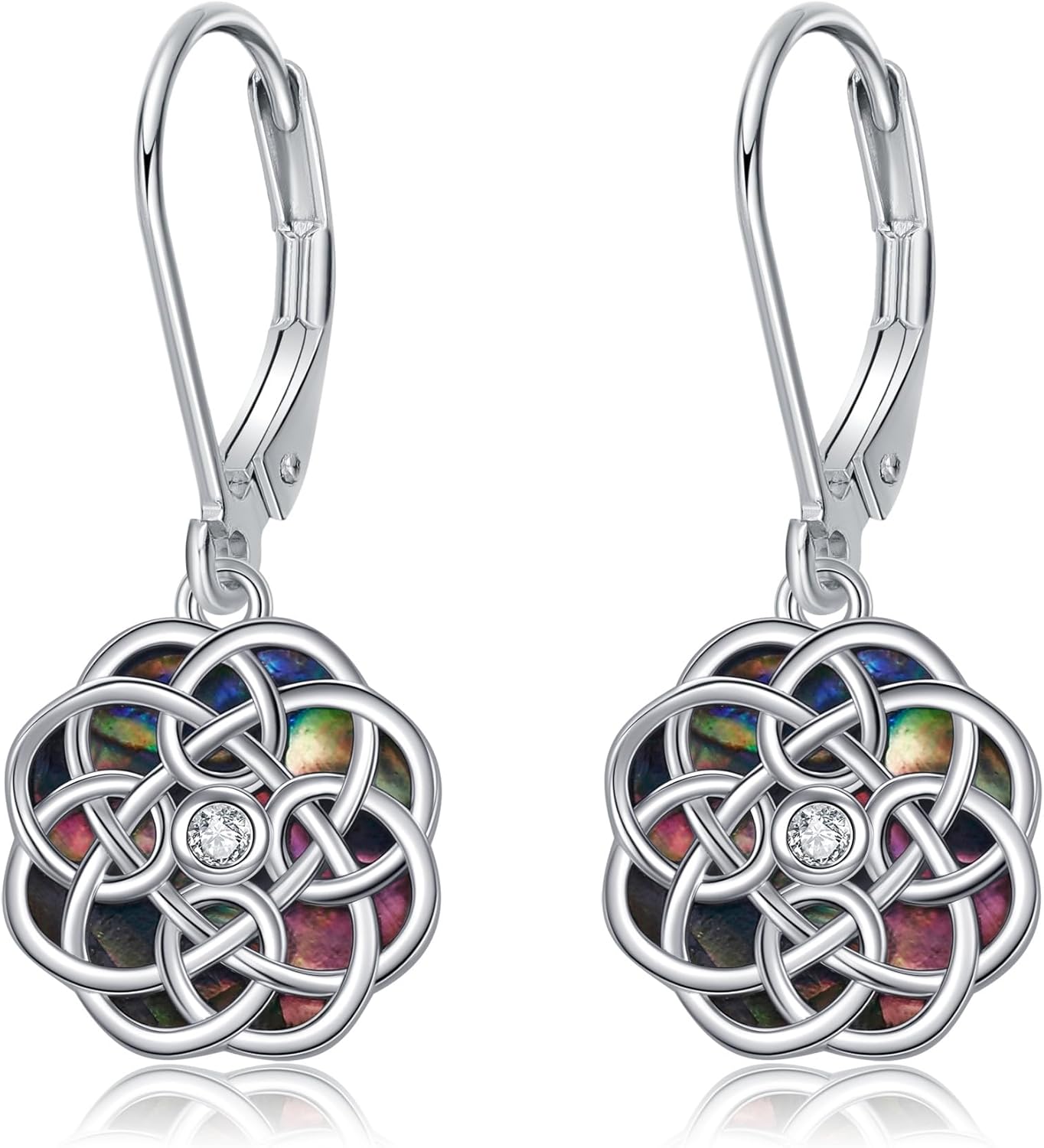 Wiches Knot Earrings 925 Sterling Silver Celtic Knot Dangle Earrings Abalone Shell Witches Protective Jewelry Gifts for Women