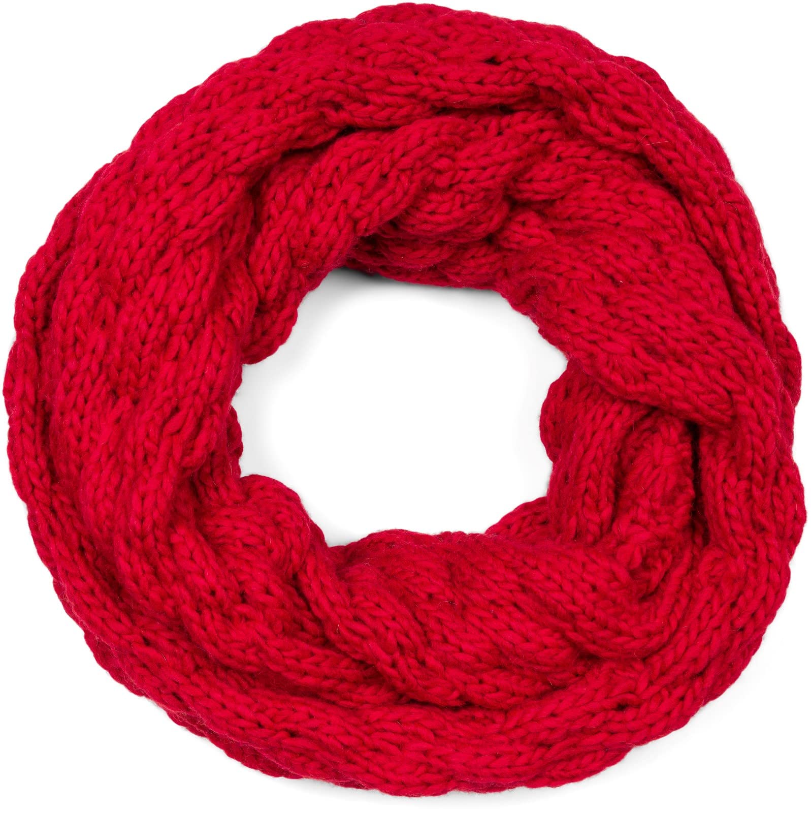 styleBREAKER Ladies Knitted Loop Scarf Plain with Bubble Pattern, Warm Winter Knitted Scarf, Raspberry Pattern Tube Scarf 01018167, Colour:Red