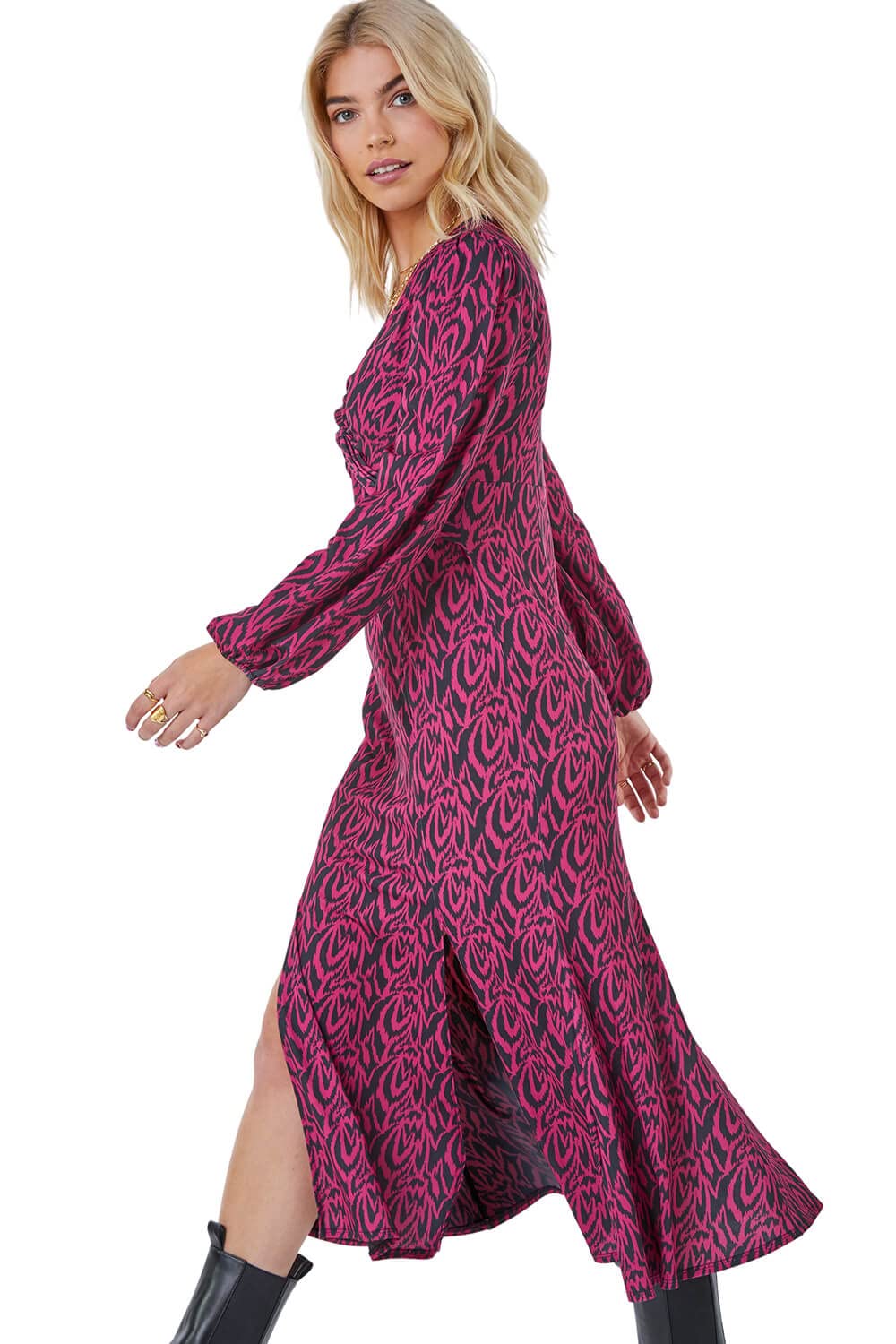 Midi Dress Holiday Wear Womens Uk Dusk Fashion Knot Front Abstract