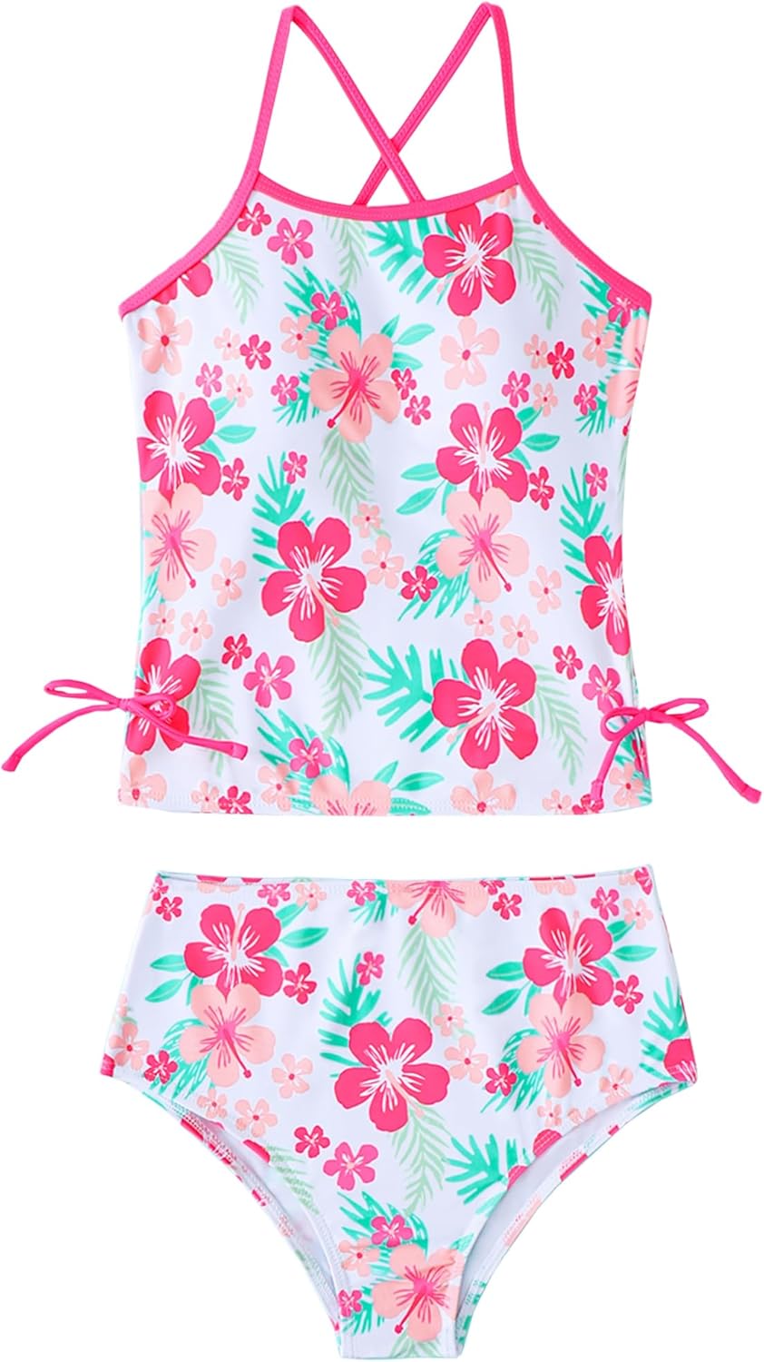 Girls Tankini Swimsuit 2-Piece Beach Sport Bathing Suit Set Hawaiian Swimwear for 5-12Years
