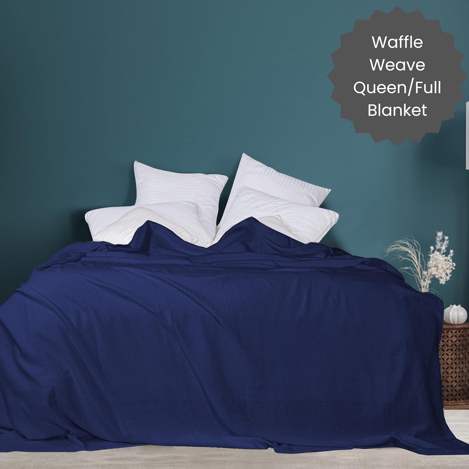 Cotton Clinic Waffle Bed Blanket 100% Cotton - All Season Blanket - Soft Breathable Lightweight - Perfect Blanket Layer for Couch Bed Sofa - Cozy Warm Queen Size Bed Blanket Navy Blue - Image 3