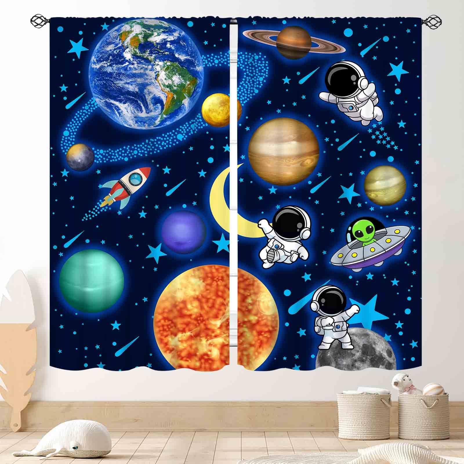 Space Curtains, Kids Boys Solary System Universe Outer Space Planet Astronaut Galaxy Blackout Window Drapery Treatments for Living Room Nursery Playroom 2 Panels, 42"x63" Inch