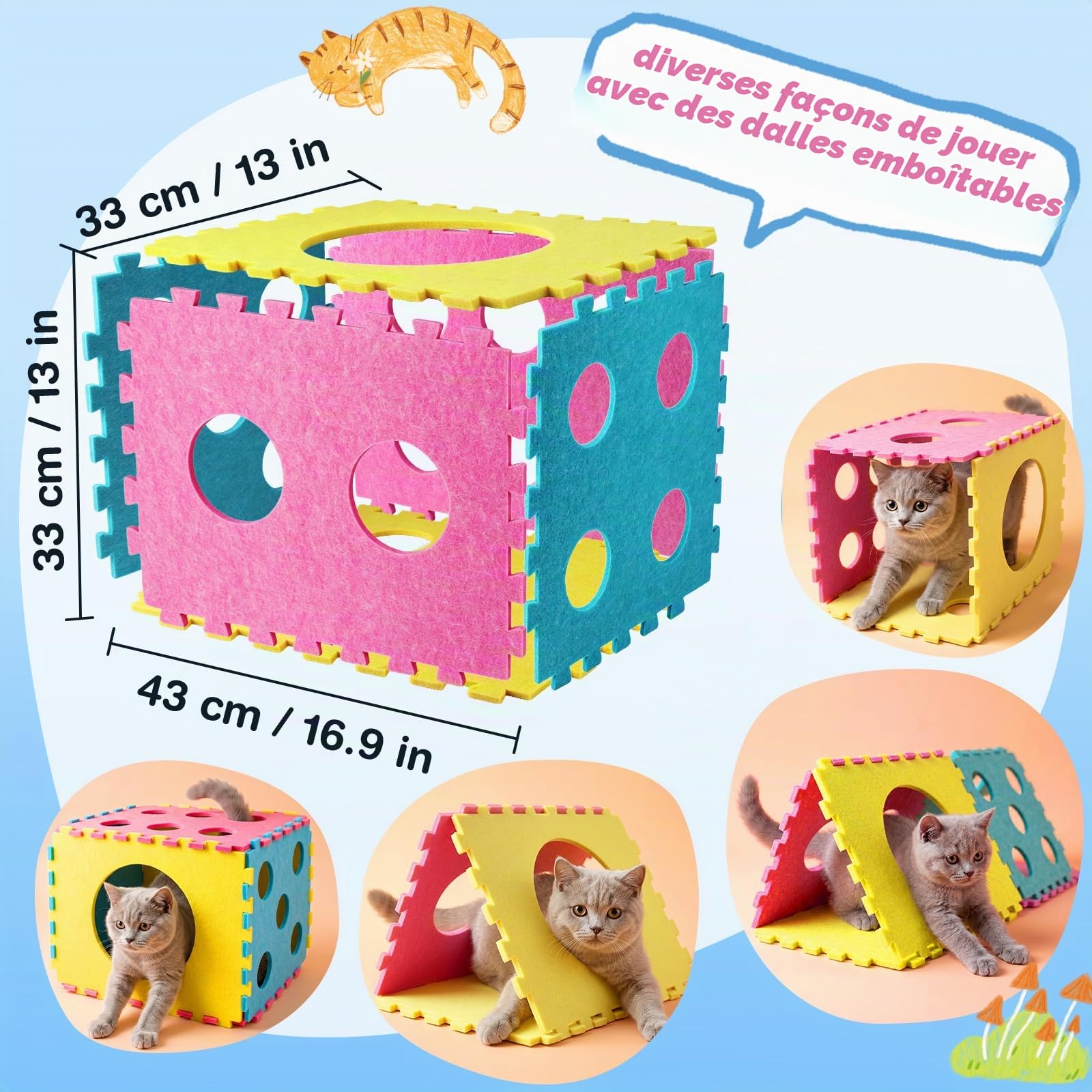 CENOVE 41 Jouets interactifs pour Chats d'intérieur – Comprenant Un Tapis Moelleux, des Jouets d'auto-Divertissement, Une Corde à mâcher, Une Canne à pêche, Un Jouet à Plumes et diverses balles
