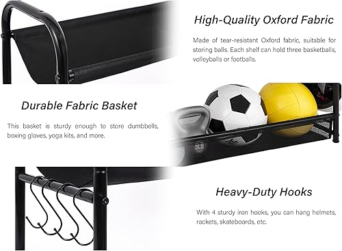 Miniatura 3 de StorageWorks Organizador de equipos deportivos de garaje, estante de bolas de 3 estantes para baloncesto, almacenamiento de juguetes de garaje
