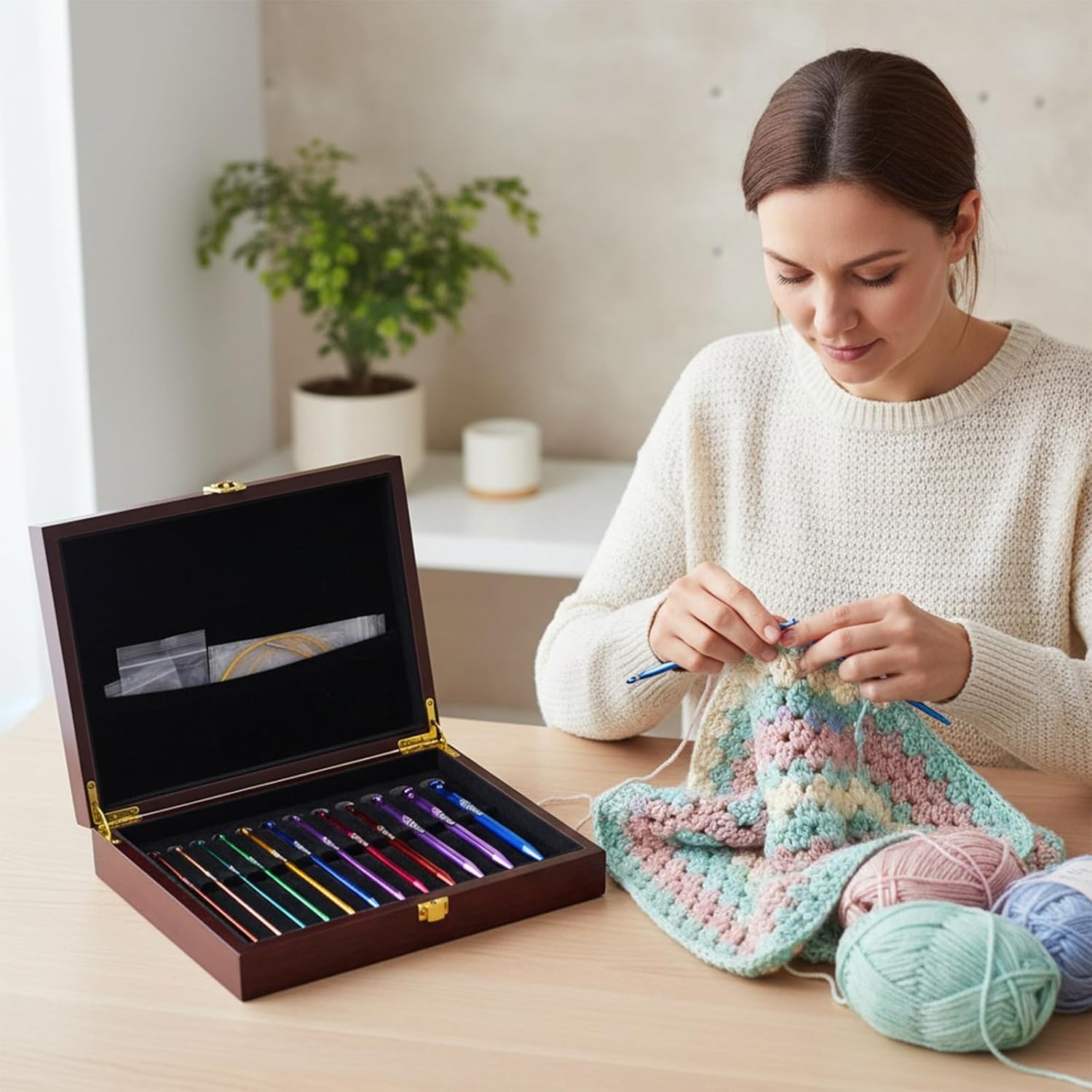 12 個交換可能なチュニジアかぎ針編みフックセット 3.0 ミリメートル-10 ミリメートルアルミニウム円形編み針セーターブランケッ