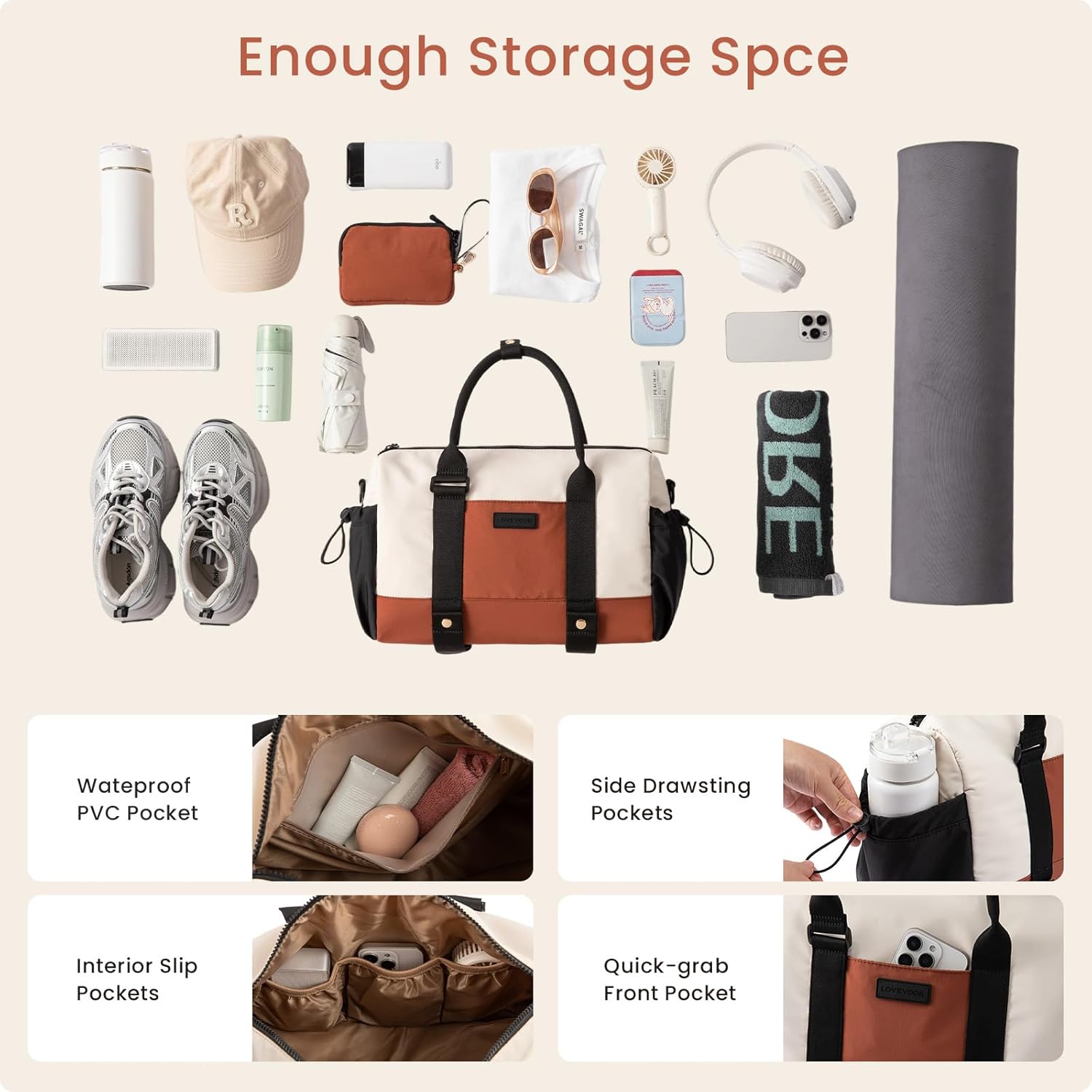 LOVEVOOK Small Gym Bag for Women with Yoga mat Holder, Mini Duffle Bag for Travel with Wet Pocket, Overnight Personal Item Bags, Lightweight Carry on Weekender Duffel for Workout, Dance, Ballet - Image 3