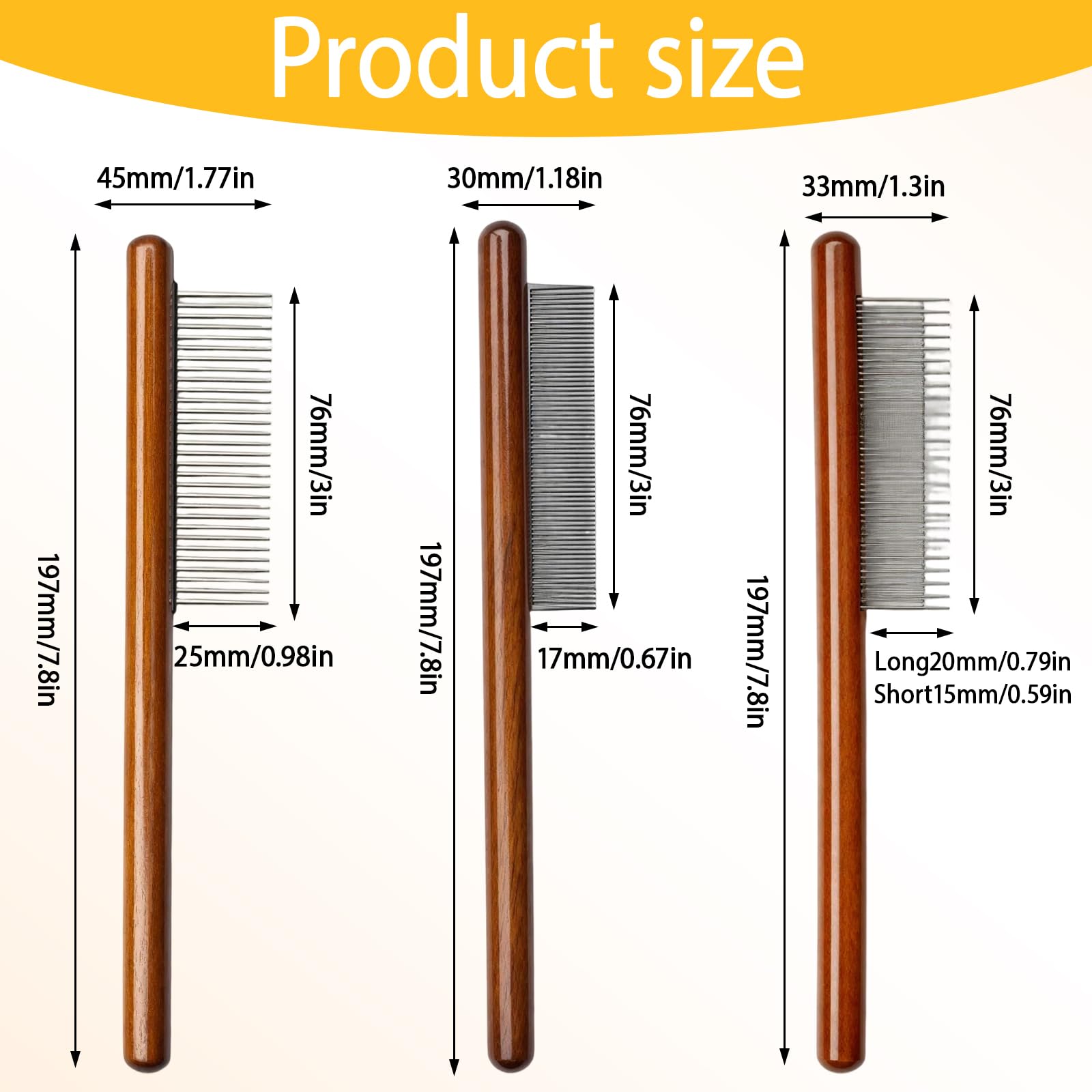 Peigne pour chat et chien, 3 pièces, peigne en bois pour démêler les poils longs et courts, peigne anti-nœuds en métal, idéal pour le toilettage des animaux