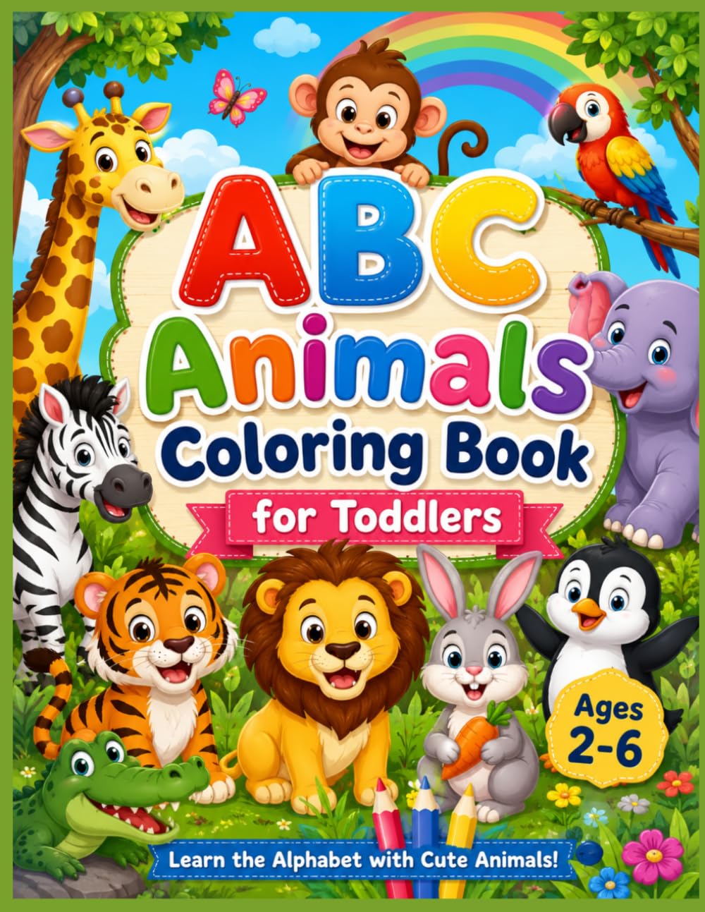 ABC Animals Coloring Book for Toddlers: Learn the Alphabet with Cute Animals Big & Easy Coloring Pages Ages 2–6