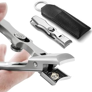 HASTHIP Stainless Steel Toe Nail Clipper Cutter with Leather Cover