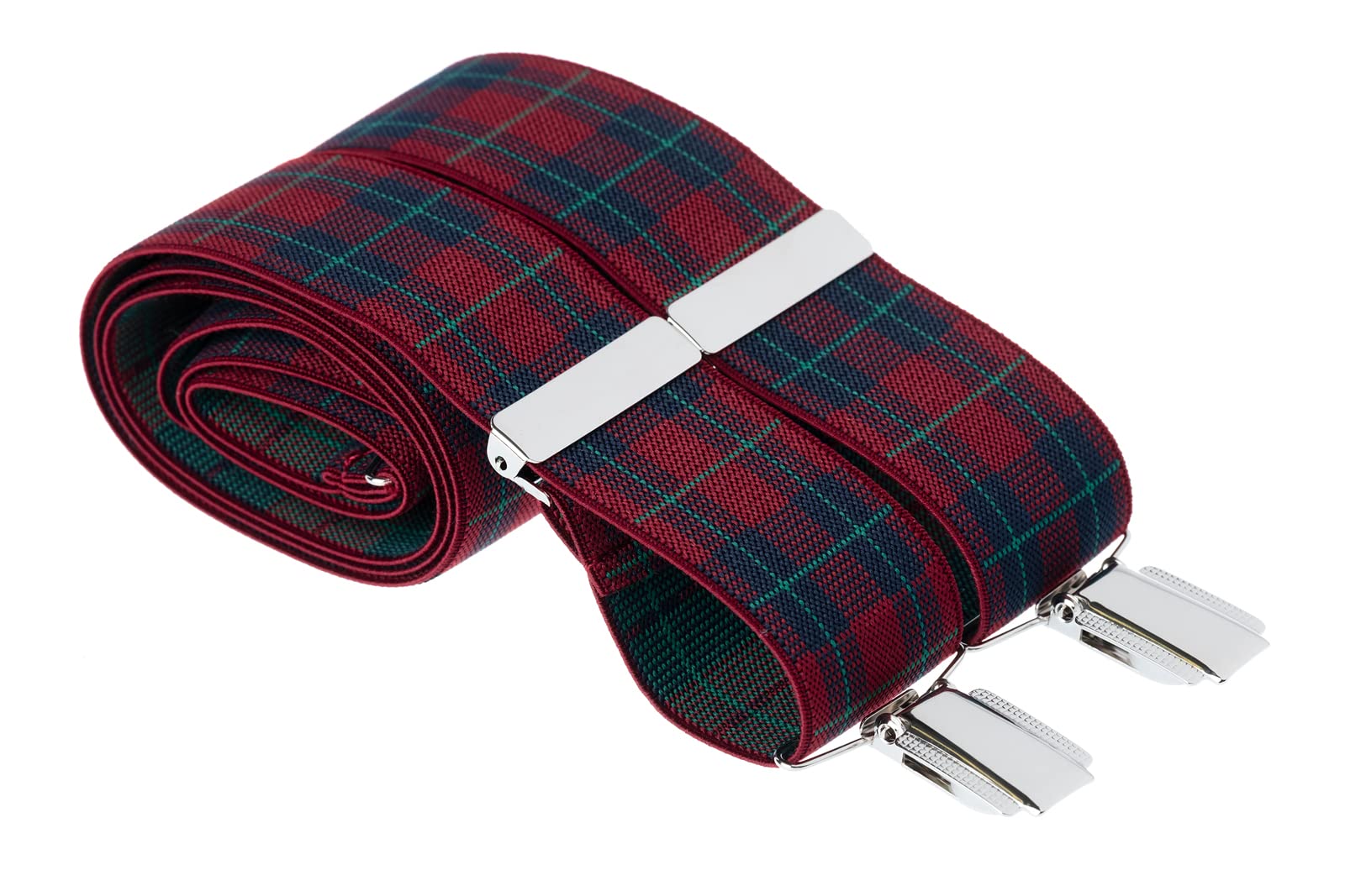 Mandittions Men's Burgundy Small Clip On Tartan Trouser Braces With Silver Clips 40 Inch