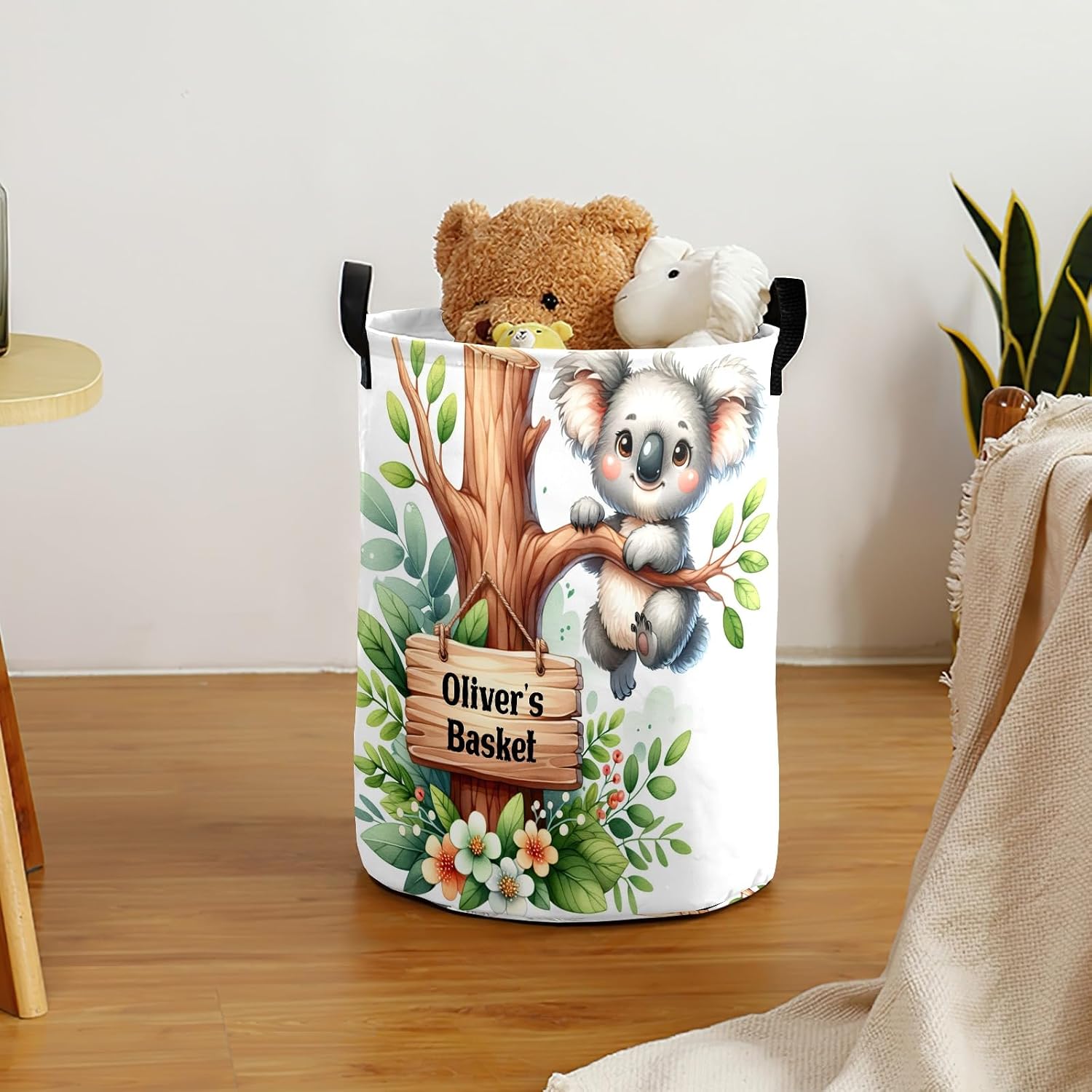 Koala Tree Laundry Hamper, Personalized Waterproof Laundry Basket with Name, Customized Clothes Storage Organizer Gift for Boys Girls Room, Bedroom, Bathroom