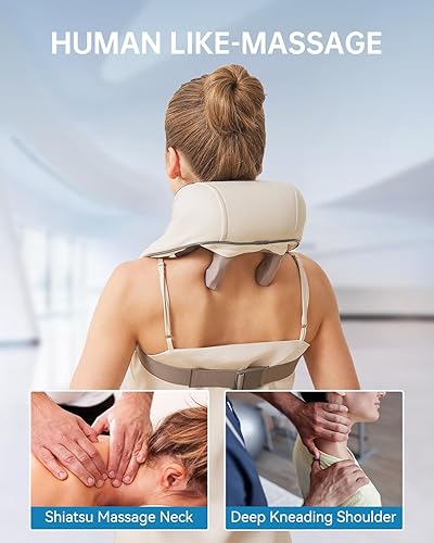 Miniatura 4 de Masajeador de cuello y hombros para aliviar el dolor de tejido profundo, masajeador Shiatsu de amasamiento profundo con calor para aliviar el