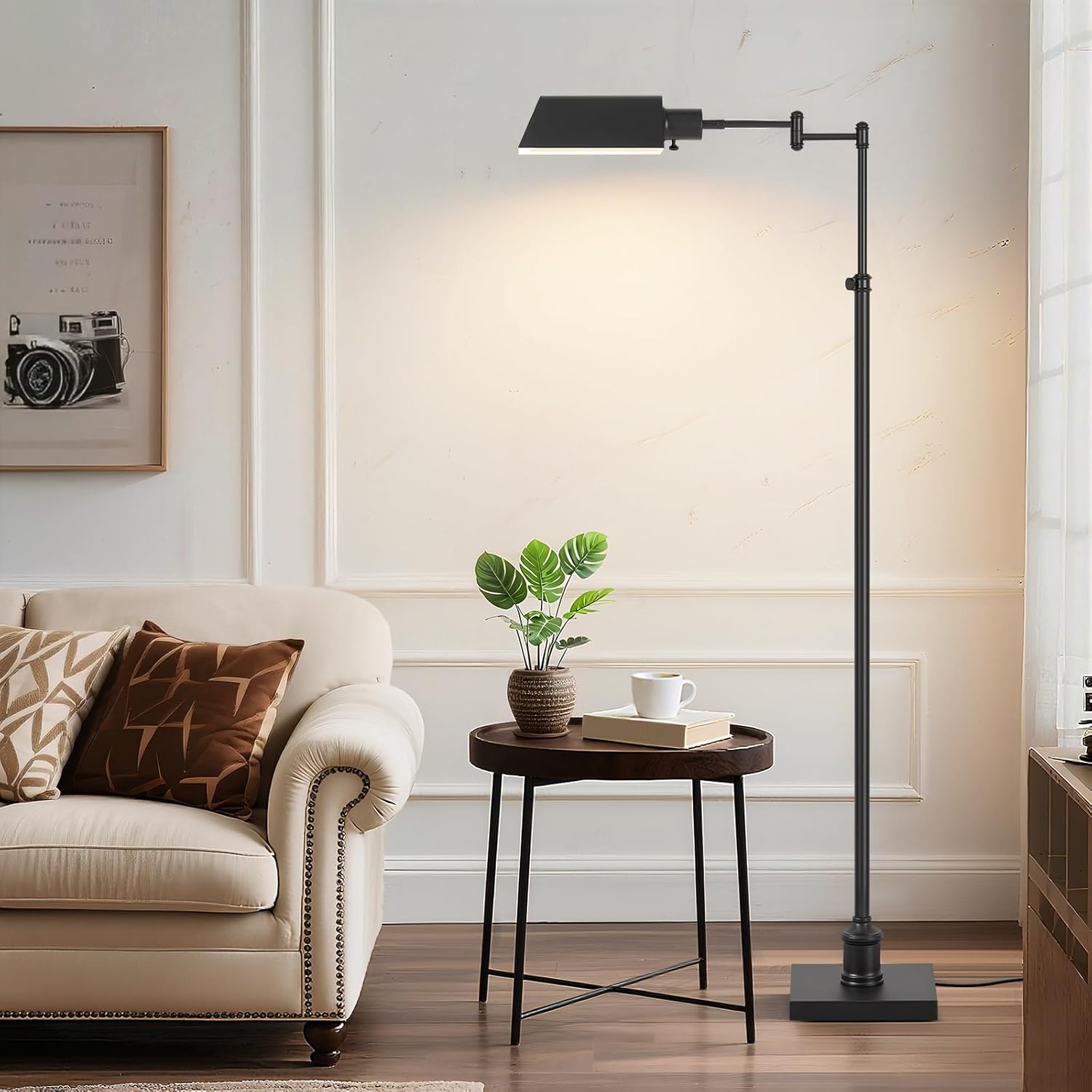GyroVu Traditional Height Adjustable Pharmacy Floor Lamp with 350° Swing Arm, Color Temperature Adjustable Standing Lamp Metal Shade for Living Room Reading House Bedroom Home Office(Black)