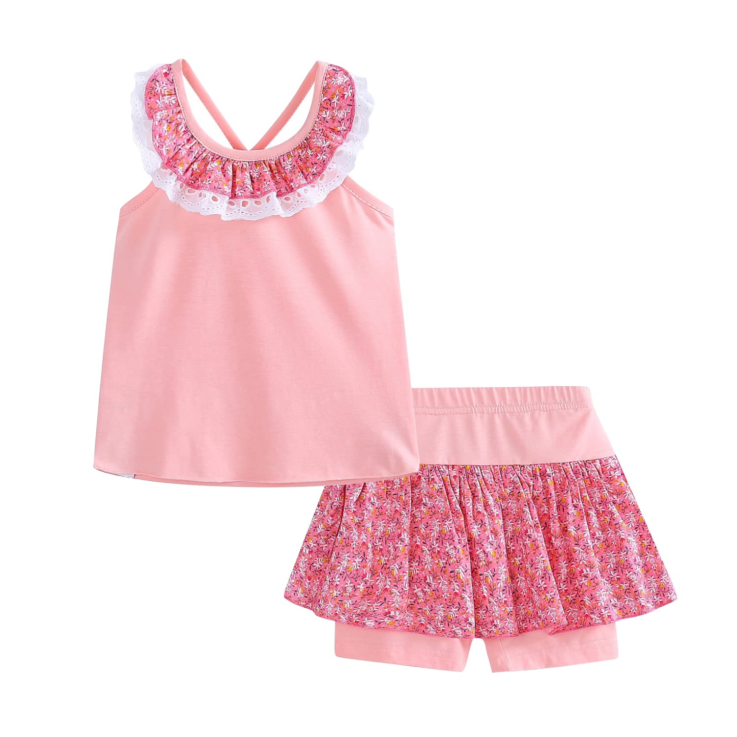 LittleSpring Girls Summer Outfits for Girl Floral Tank Tops and Shorts Casaul Set