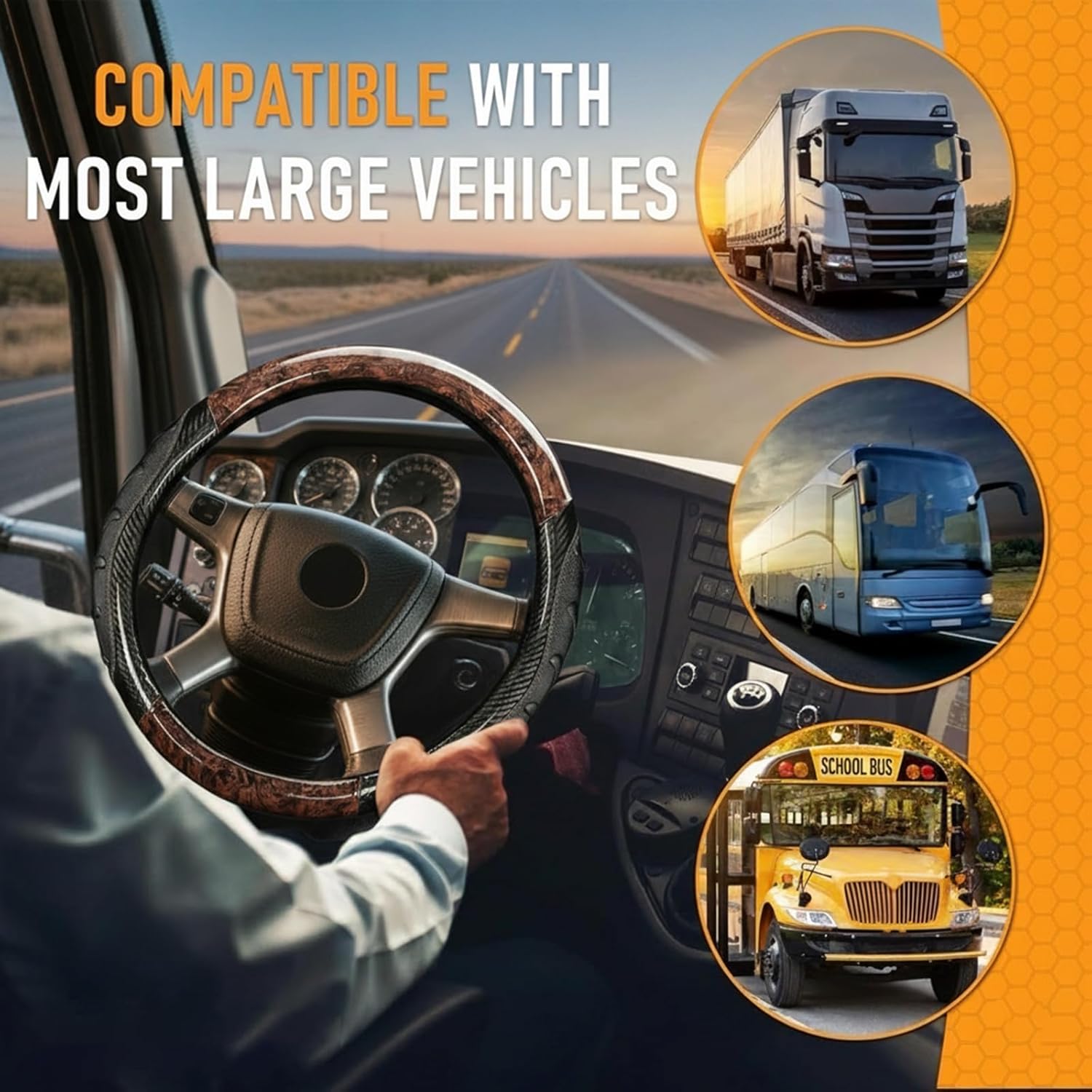 Heavy Duty Truck Steering Wheel Cover 17.5-18 Inch, Carbon Fiber with Anti-Slip Grip, X-Large Wheel Protector for Commercial Semi-Trucks, Buses and RVs (Brown/Black)