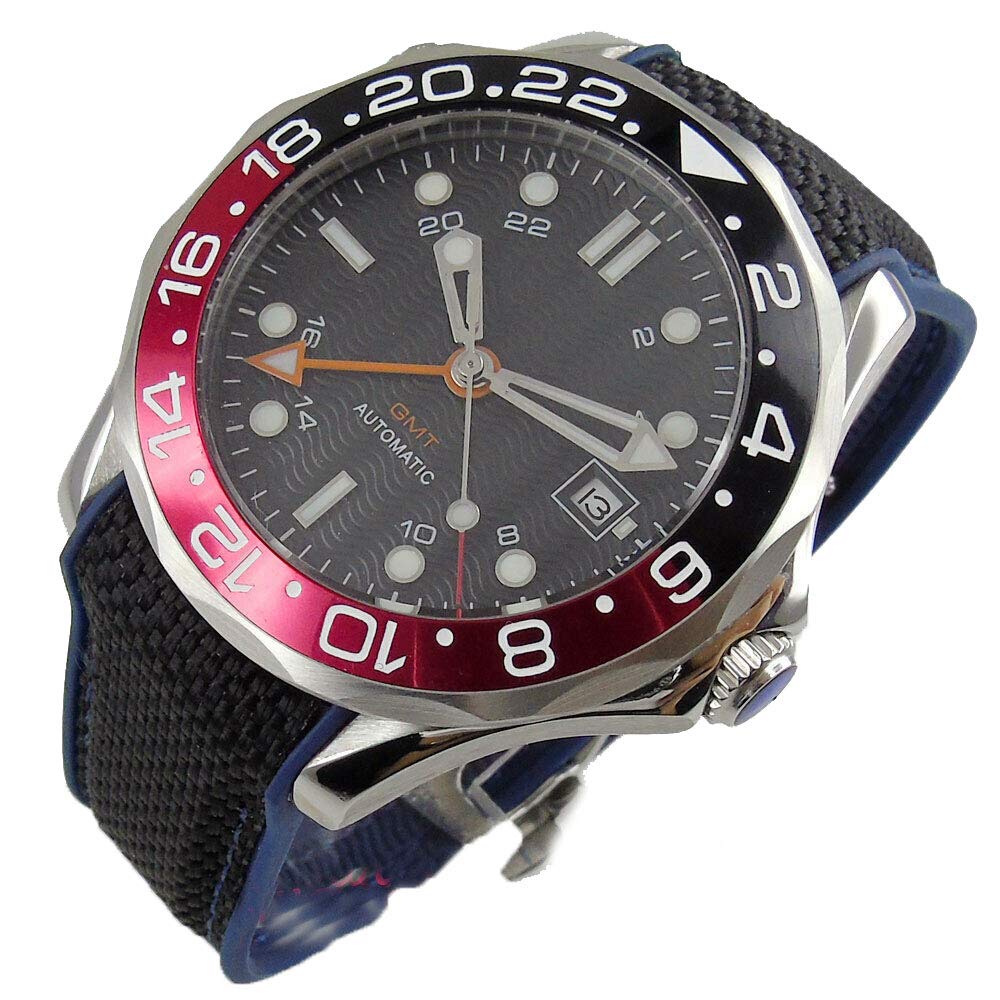 Solid Bliger 41mm Black Sterile Dial Black Red Rotating Bezel Sapphire Glass GMT Automatic Movement Men's Watch