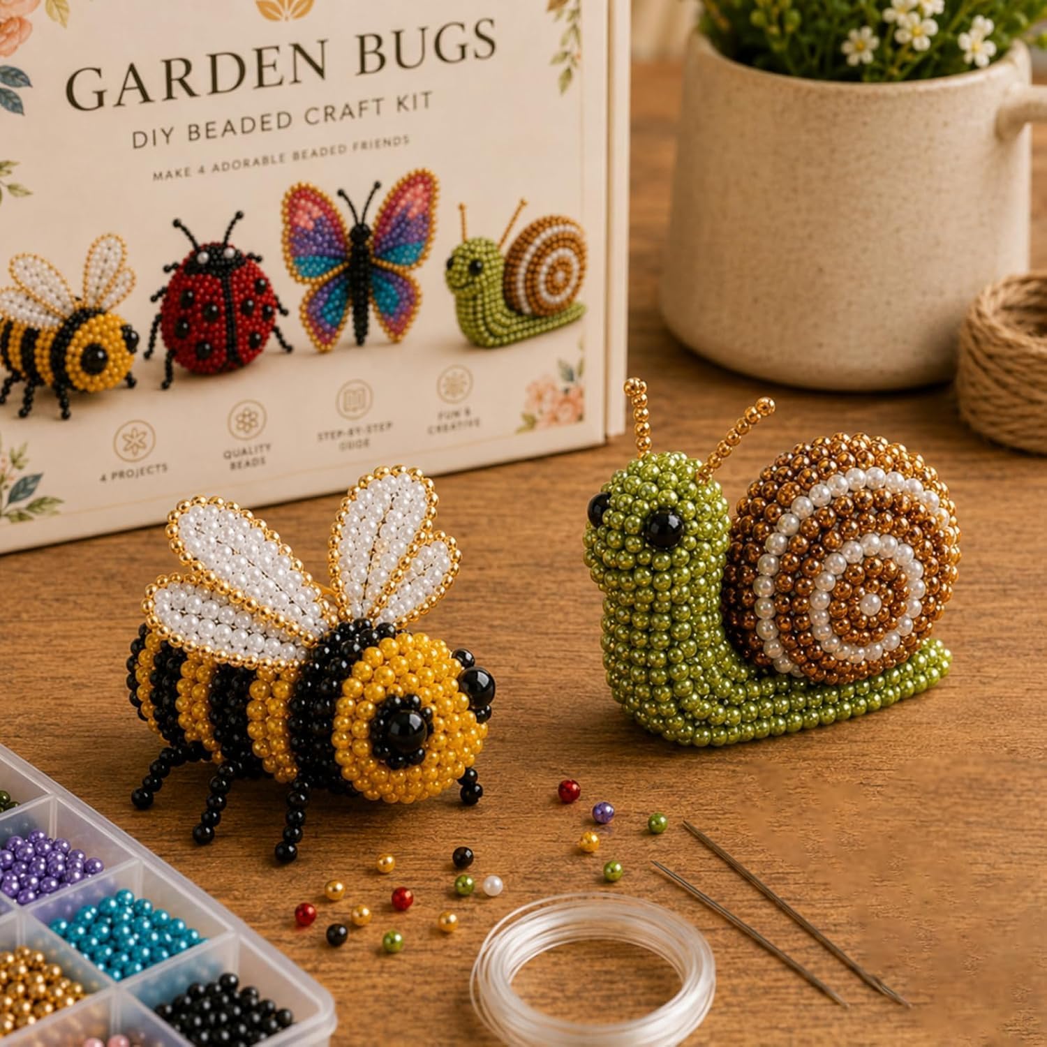 Tiny 3D Beaded Animal DIY Kit, Cute DIY Animal Themed Beading Craft Sets for Adults & Beginners, Handmade Beadwork Embroidery Mosaic Art Supplies with Easy Instructions, 4 Pack