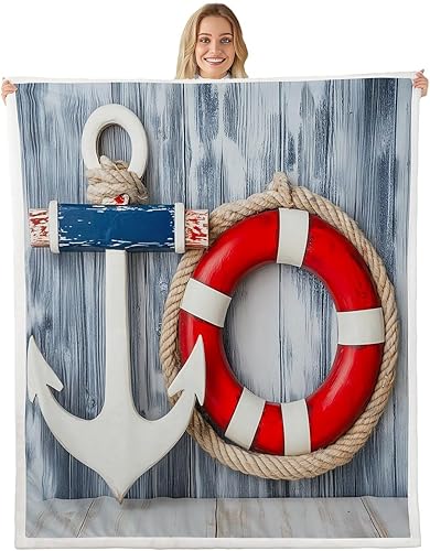 Erosebridal Manta Sherpa de océano marino para niños y niñas, manta de ancla náutica, manta de playa Hawaii de 40 x 50 pulgadas, manta mullida de