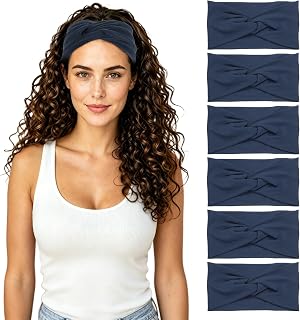 METALLIXITY Cross Knotted Wide Headbands for Women Cyan 6 Pcs | Elastic Thick Hair Wraps, Boho Bandana Headband Hair Accessories for Gym Running Yoga Sports Workout Summer Travel