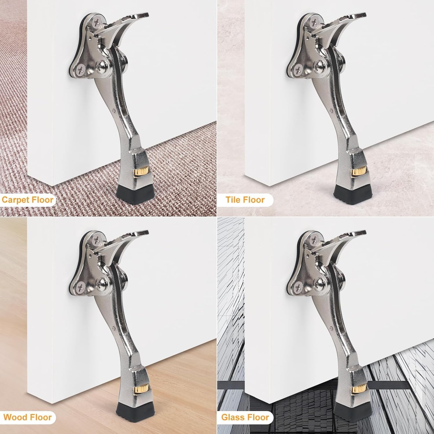 12 Packs Heavy Duty Kickdown Door Stopper, One Touch Adjustable Kickdown Door Stop for Heavy Doors, 4 in Metal Door Kickstand with Rubber Tip & Wall Protectors for Wide Doors