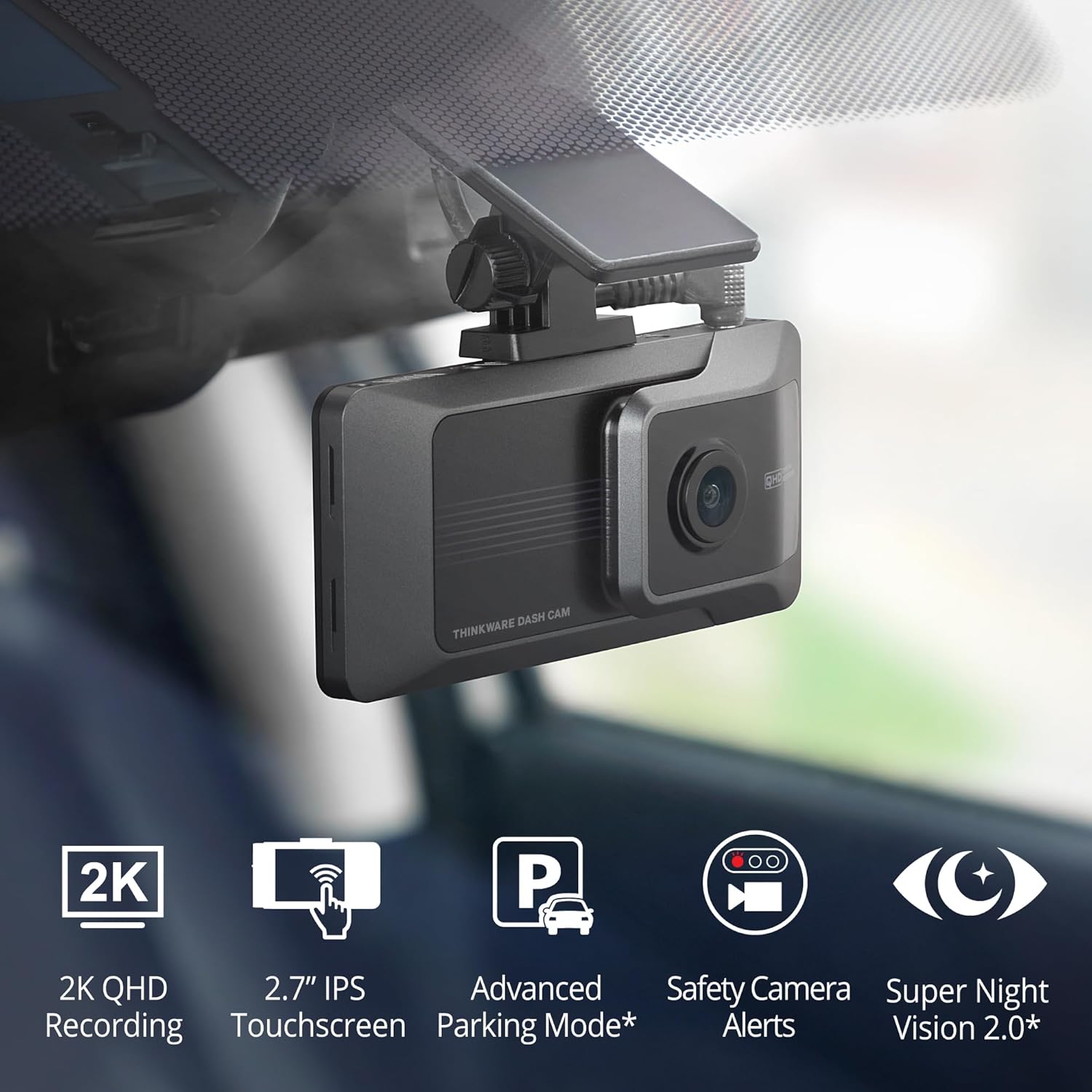 Thinkware ARC Dual Dash Cam Front & Rear 2K QHD, 2.7” LCD Touchscreen, 130° Wide Angle, GPS, Wi-Fi, Super Night Vision, Smart Driving Alerts, 24/7 Parking Mode, Hardwiring Included