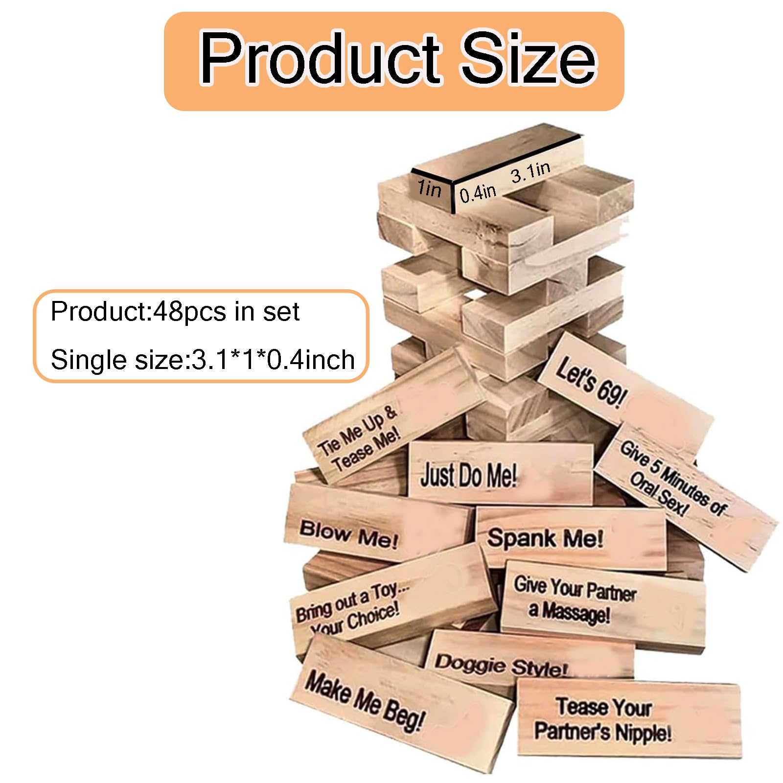 TSFGDYL 48pcs Wooden Tumble Tower Games - Couple Game Blocks,Party Night Block,Fun Valentine's Day Gift,Lover Drunkingm and Stacking Block for Date Night Party Game
