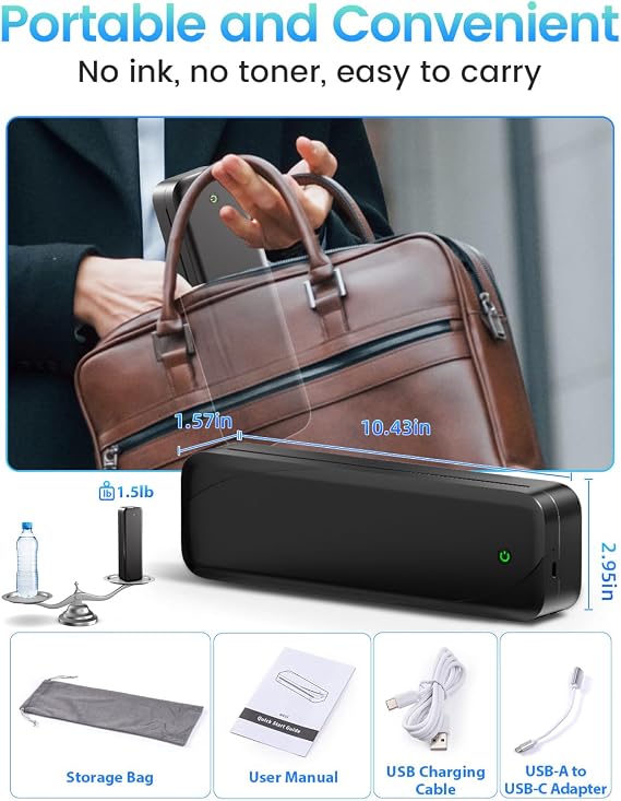 Memoking Portable Printers Wireless for Travel, Inkless Thermal Printer 8.5 x 11 Letter Paper for Phone & Laptop, 304DPI HD Quick Print Mobile Bluetooth Small Printers for Home Office or School