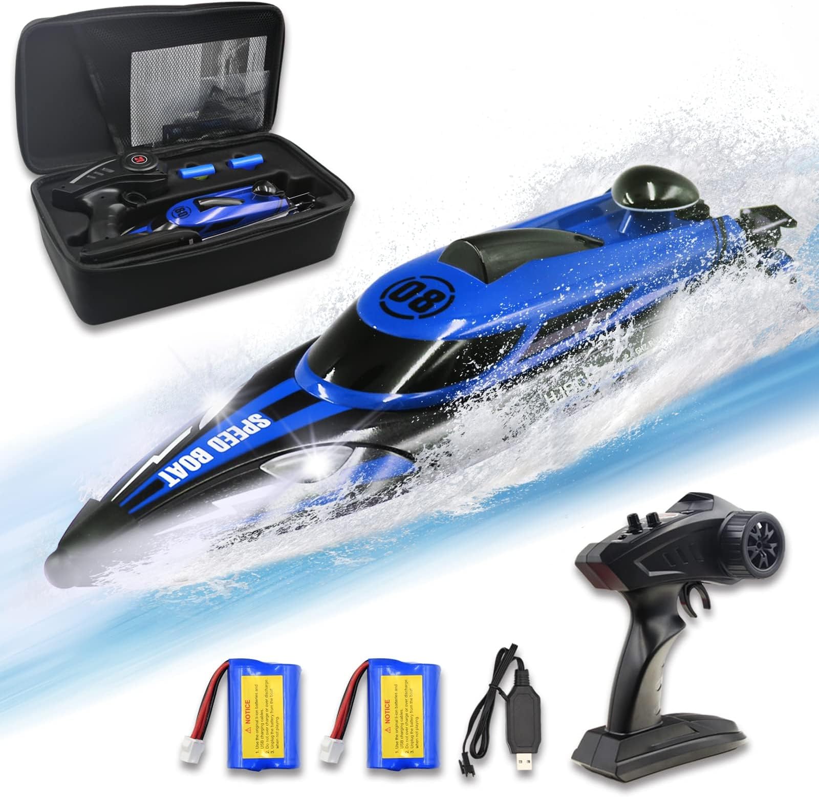 RC Speed Boat for Kids - 20+ MPH Fast Remote Control Boat for Pools Lakes with Portable Storage Pack, 4 Channel 2.4 GHZ and Rechargeable Battery, Summer Outdoor Water Toy Birthday Toys for Boys Teens