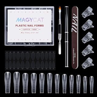 Nail Dual Forms for Poly Gel Set, 120 Pcs Coffin Shape Nail Poly Gel Extension Forms with Nail Clips Gel Brush Picker Nail Files , Gel Nail Mold kit for Nail Art Design Salon DIY