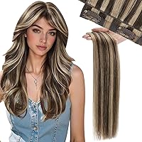 Vista 27 de Moresoo - Extensiones de cabello humano Remy lacio sin costuras con pinzas y trama, de poliuretano, cabeza completa, color castaño claro