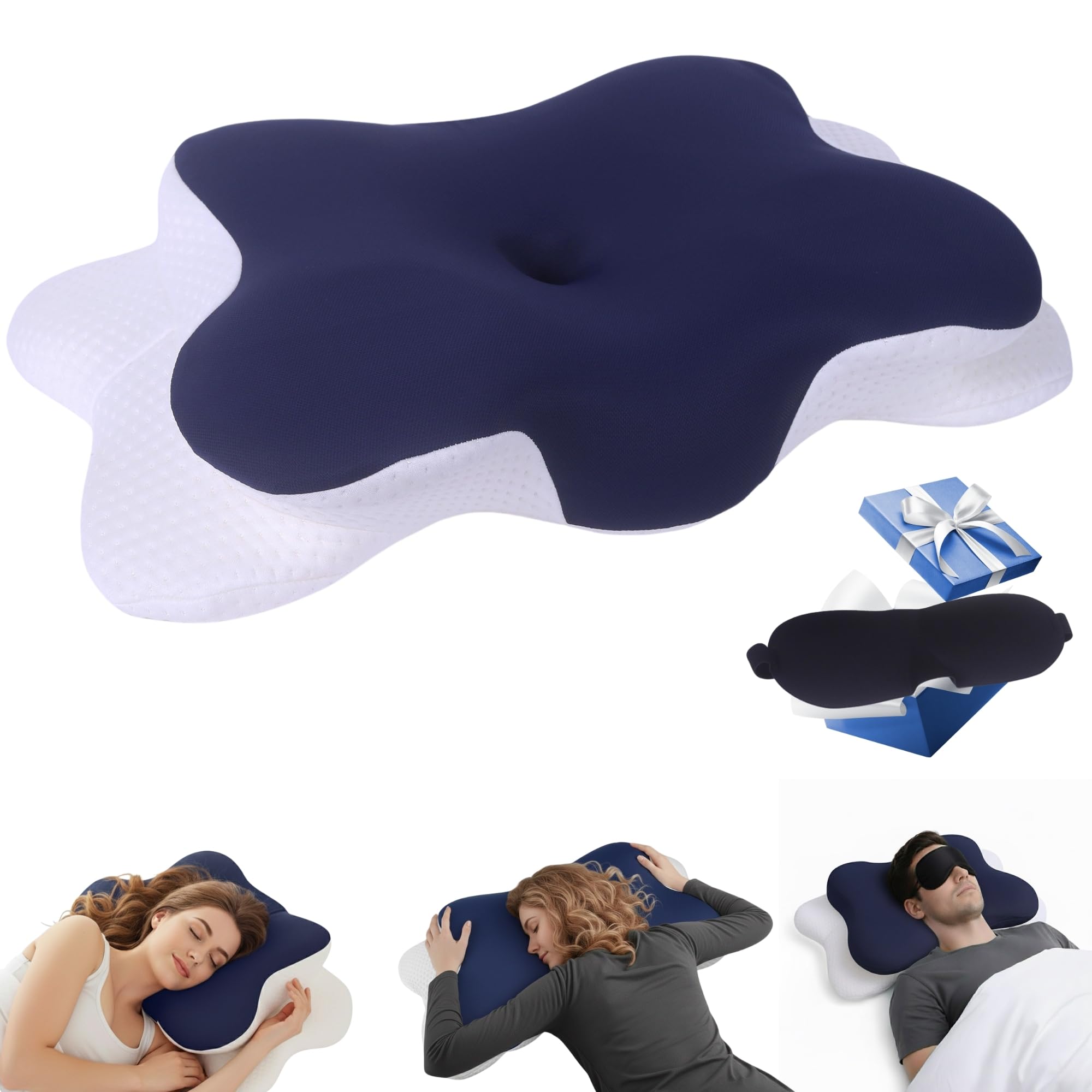 Aeknor Memory Foam Cervical Pillow, Ergonomic Butterfly Shaped Orthopaedic Neck Support Pillow for Neck and Shoulder Pain Relief, Contoured for Side,Back and Stomach Sleepers- Includes Sleep Mask Gift