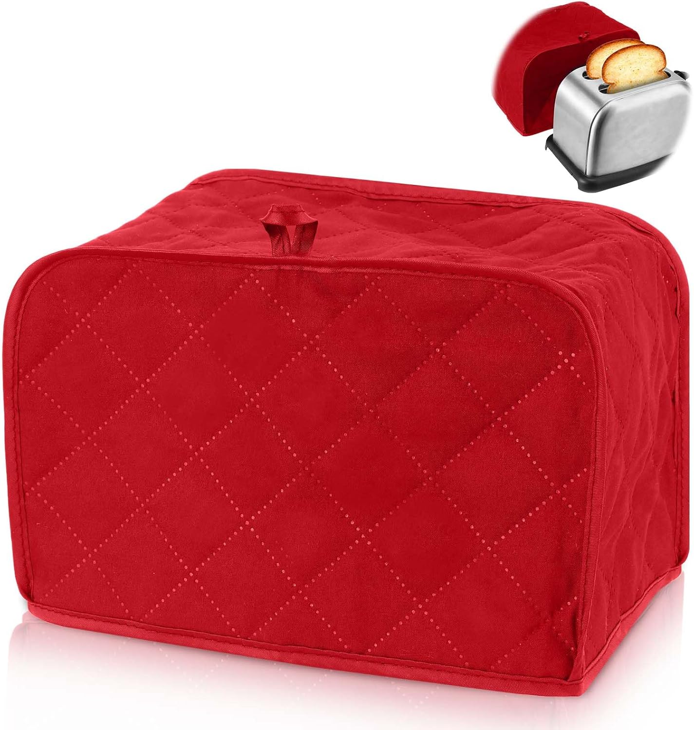 Toaster Cover 2 Slice, Two Slice Bread Machine Cover Quilted Toaster Covers Bread Maker Cover Universal Size Kitchen Appliance Cover Polyester and Cotton Quilted, Dust and Fingerprint Protection, Red
