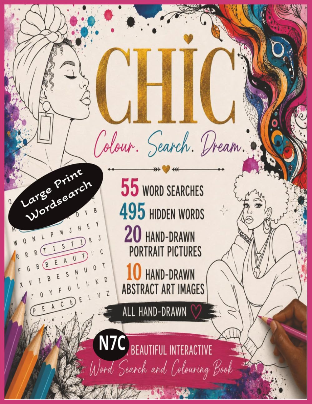 CHIC large Print: Wordsearch and Colouring Book | interactive | Art all ages fun
