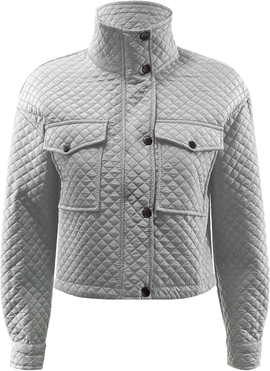 JanJean Women Long Sleeve Quilted Bomber Jacket Turtleneck Solid Cropped Coat Weekend Clubwear