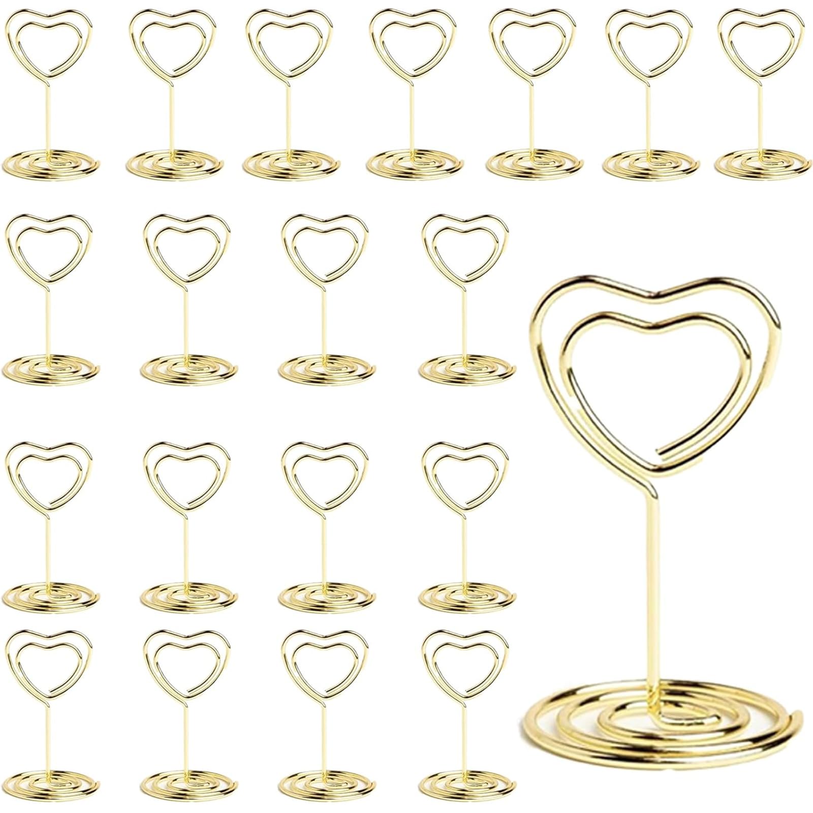 20 PCS Table Number Holders, Photo Holders for Tables, Wedding Table Decoration, Photo Holder, Heart Shaped Table Sign Picture Photo Holder Menu Memo Clips for Valentine's Day Table Decor (Gold)