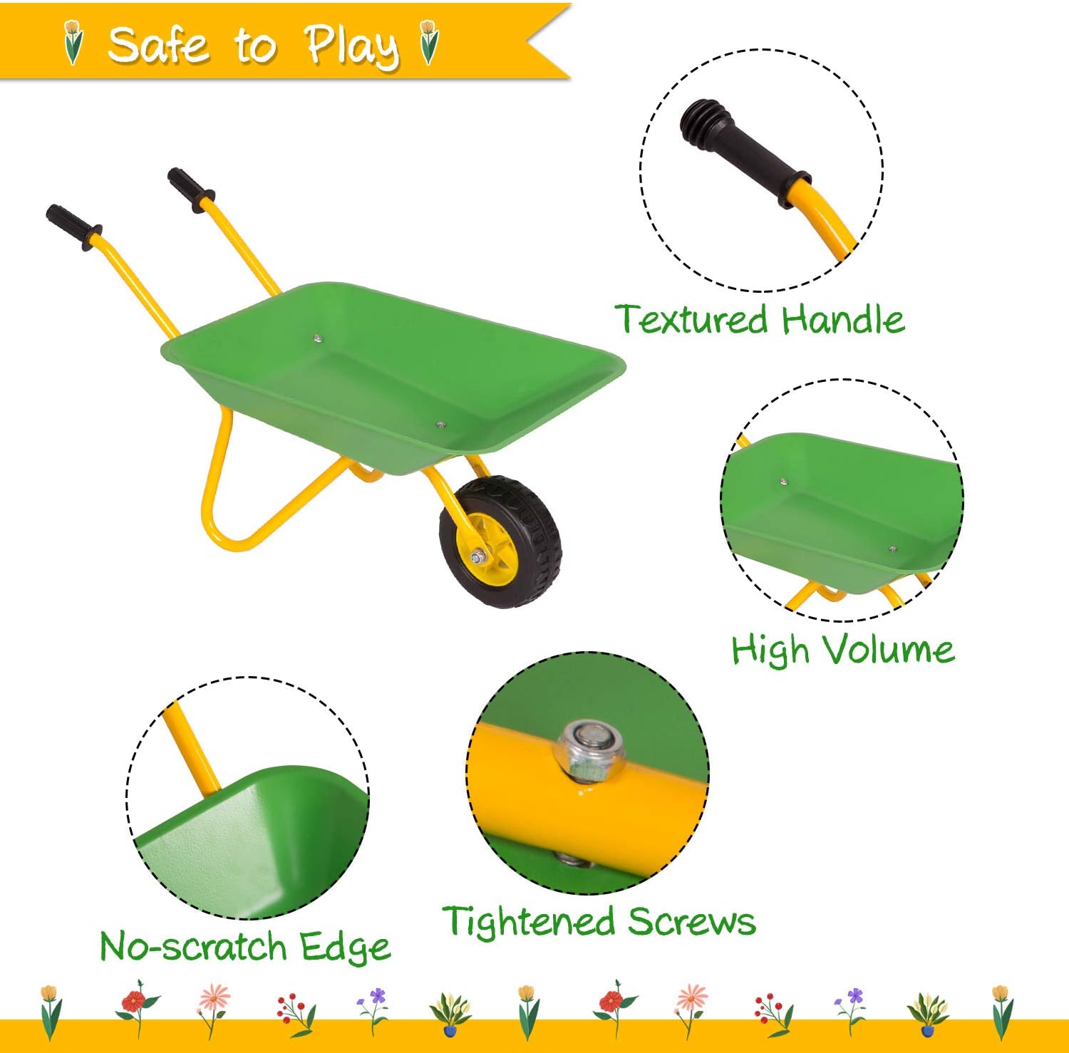 KINTNESS Kids Wheelbarrow Outdoor Kids Toy Wheelbarrow Play Tool for for Boys and Girls Metal Construction Toys Kart w/Steel Tray and Rubber Hand Grips : Toys & Games