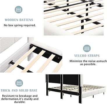 Queen Floating Bed Frame, Boucle Upholstered Platform Beds Frames with Cloud Headboard, 7 Storage Space & LED Lights Under the Bed for Bedroom No Box Spring Required, Easy Assembly (White, Queen)