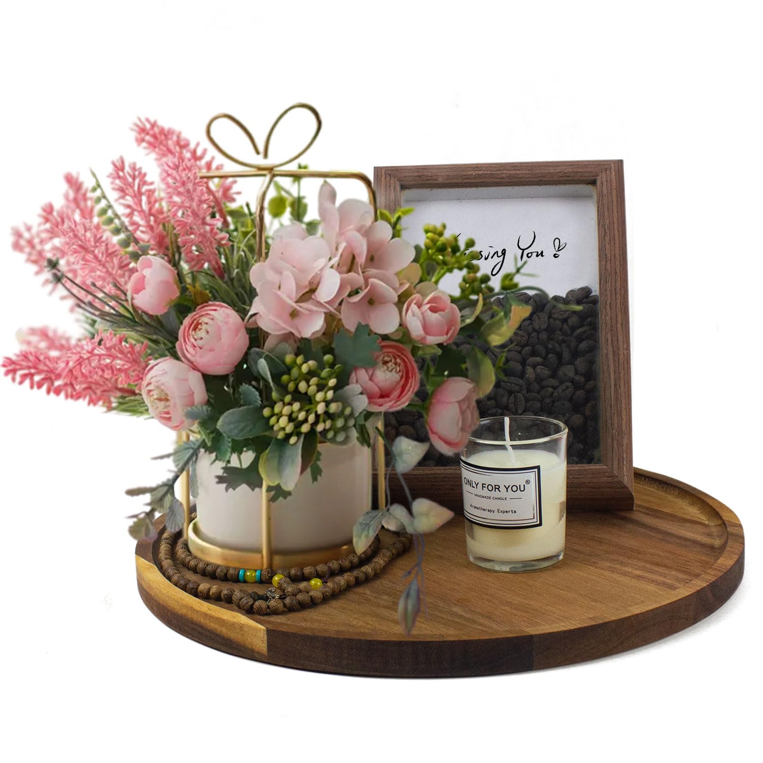 11.5 Inches Round Acacia Wood Tray, Decorative Serving Tray for Home Decor, Coffee Table, Kitchen, Dining Room, Candle Tray, Appetizer Board