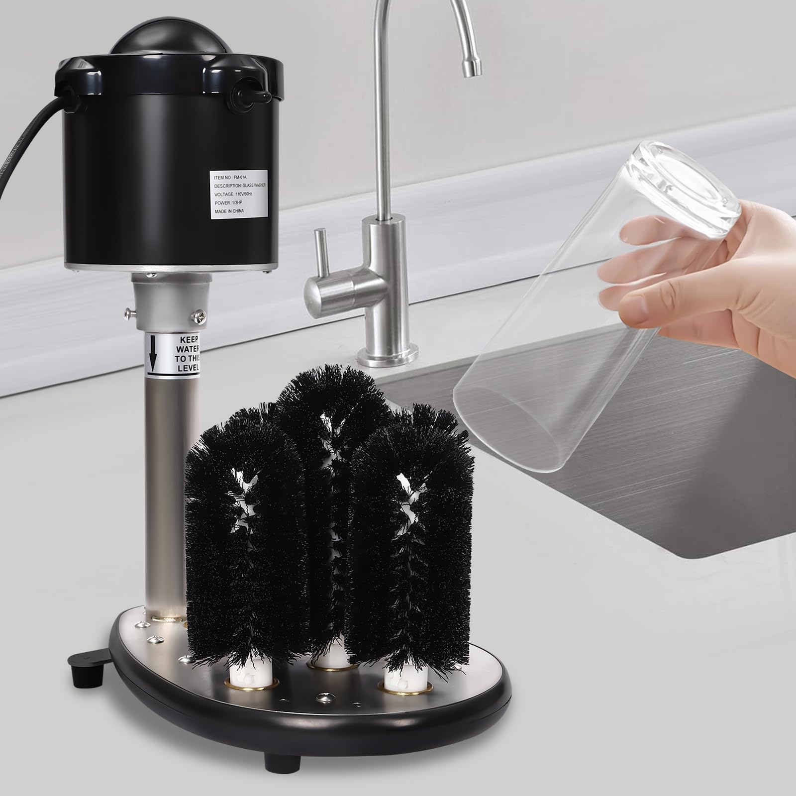 Commercial Glass Washer,Electric Cup Washer Winery Wine Glass Cleaning Machine Glass Washer for Bar Bars and Cafes,5 Cleaning Brush Washers (Silver)