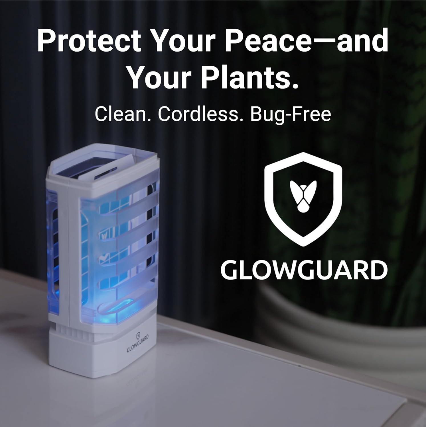 GlowGuard-X Rechargeable Indoor Fly Trap & Gnat Killer, Multi-Purpose Mosquito Trap and Shockless Indoor Bug Zapper, Includes 1 Device + 4 Glue-Card Refills, 40hr Battery or Plug-in 24/7, White