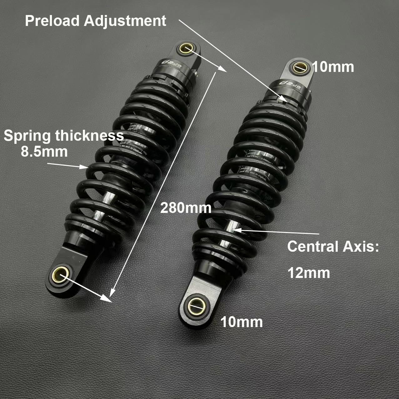280mm Motorcycle Rear Shock Absorbers Suspension for Street Sport Bike 8.5mm Spring