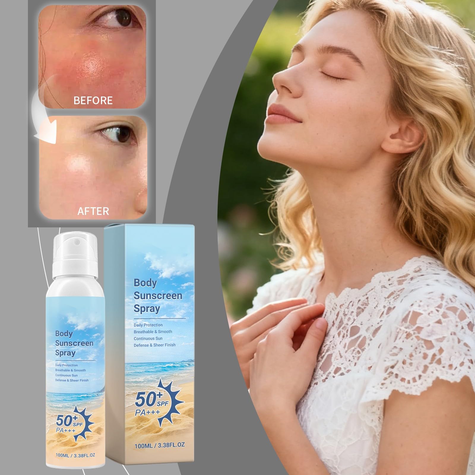 Outdoor Duo Schütz Sonnenspray mit SPF 50++Stark UV-Strahlen Abwehr, Wasserdichte Leichte Sprühformel für Sport und Reisen, Schutz vor Sonnenbrand & Pigmentflecken 100ml (3 PCS)