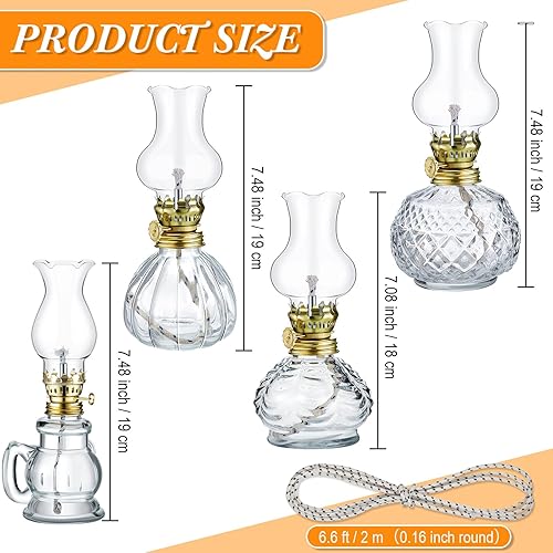 Miniatura 48 de Yexiya 6 lámparas de aceite vintage de vidrio de queroseno, lámpara rústica, cámara de queroseno transparente de aceite, huracán con mecha extra