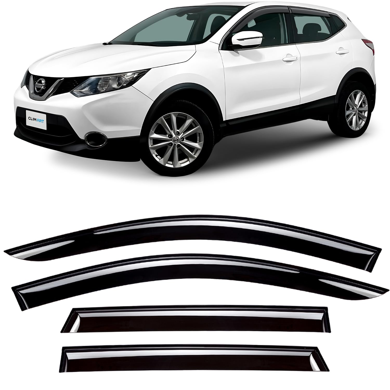 CLIM ART Incredibly Durable Rain Guards Compatible with Rogue Sport 2017-2024, Original Tape-on Window Deflectors, Vent Deflector, Vent Window Visors, Dark Smoke, Car Accessories, 4pcs- 617017LP