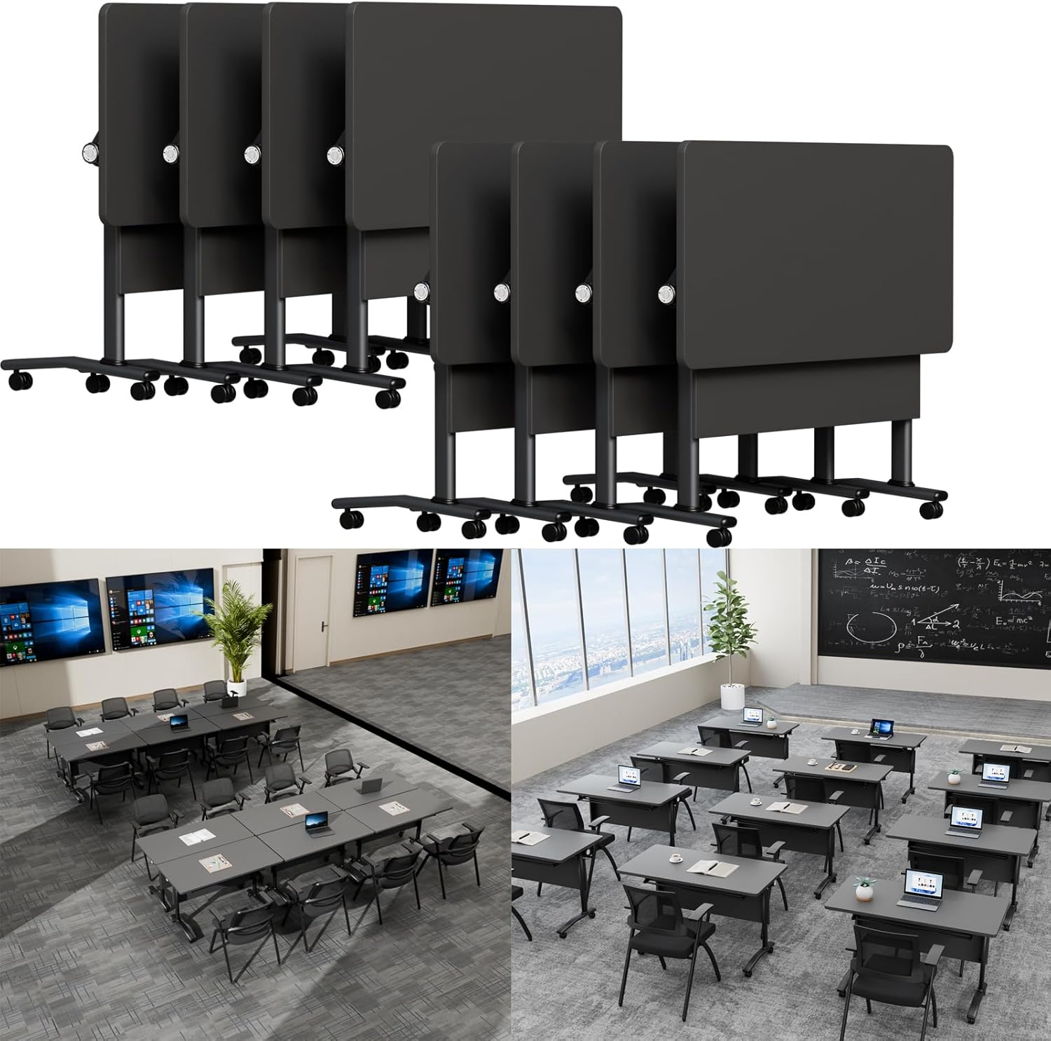 Office Folding Conference Room Table,6 Pack Portable Mobile Conference Table with Large Wheels Foldable Modular Training Tables for Classroom Meetings Boardroom Events