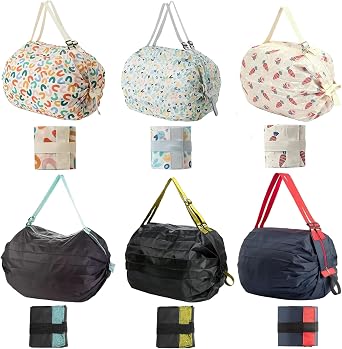 6 Pcs Reusable Grocery Bags Foldable Shopping Bag, Grocery Tote Bag, Organ Style Fold Oxford Cloth for Shopping and Sundries Storage Organizer