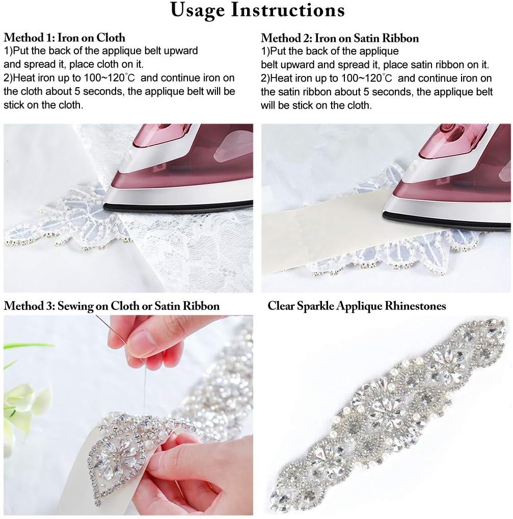 ShiDianYi Wedding Dress Belt - Silver Sparkly Sash with Rhinestones, Beads & Pearl Trim - 1 Yard Long - Image 7